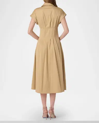 Shoshanna Josephine Pleated Cotton Sateen Midi Shirtdress | Thumbnail 3