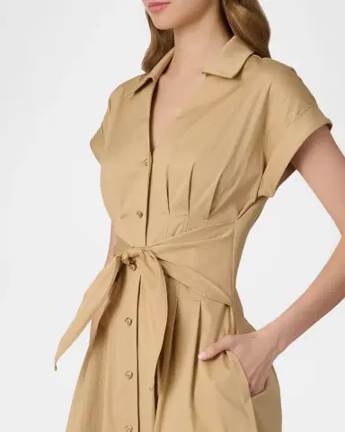 Shoshanna Josephine Pleated Cotton Sateen Midi Shirtdress | Thumbnail 4