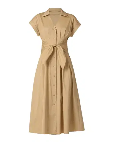 Shoshanna Josephine Pleated Cotton Sateen Midi Shirtdress | Thumbnail 1