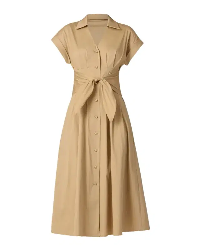 Josephine Pleated Cotton Sateen Midi Shirtdress