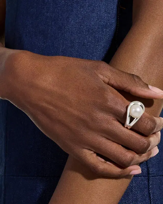 Sterling Silver Freshwater Pearl Surf Ring