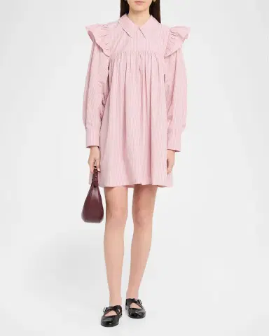 Ganni Oxford Stripe Long-Sleeve Mini Dress | Thumbnail 2 Ganni Oxford Stripe Long-Sleeve Mini Dress | Thumbnail 2
