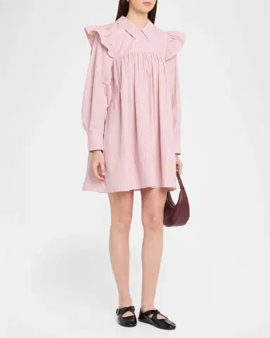 Ganni Oxford Stripe Long-Sleeve Mini Dress | Thumbnail 4 Ganni Oxford Stripe Long-Sleeve Mini Dress | Thumbnail 4