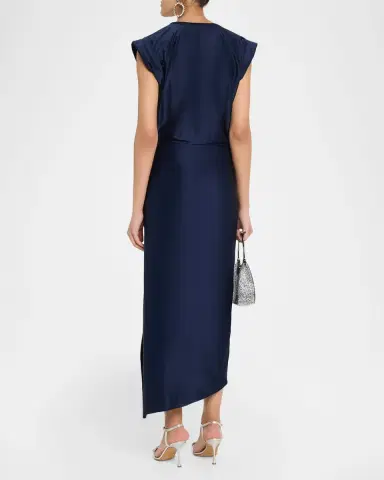 Rabanne Cap-Sleeve Pierced Draped Jersey Midi Dress | Thumbnail 2