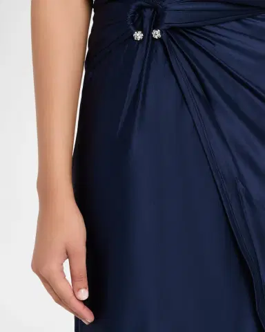 Rabanne Cap-Sleeve Pierced Draped Jersey Midi Dress | Thumbnail 4
