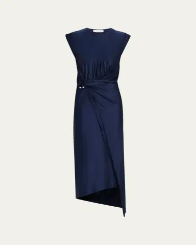 Rabanne Cap-Sleeve Pierced Draped Jersey Midi Dress | Thumbnail 5