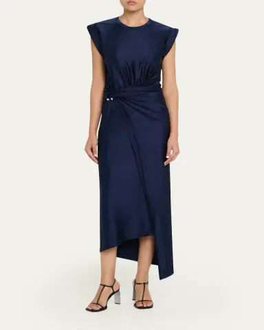 Rabanne Cap-Sleeve Pierced Draped Jersey Midi Dress | Thumbnail 6