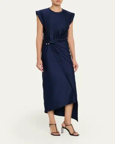 Rabanne Cap-Sleeve Pierced Draped Jersey Midi Dress | Thumbnail 7