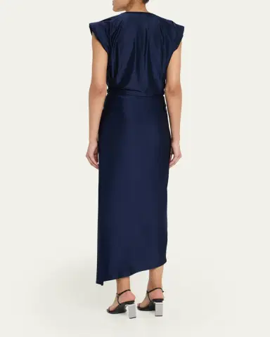 Rabanne Cap-Sleeve Pierced Draped Jersey Midi Dress | Thumbnail 9