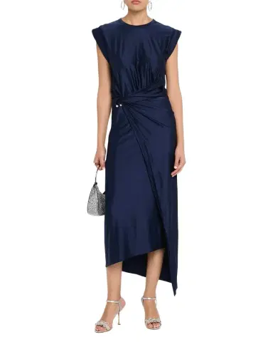 Rabanne Cap-Sleeve Pierced Draped Jersey Midi Dress | Thumbnail 1