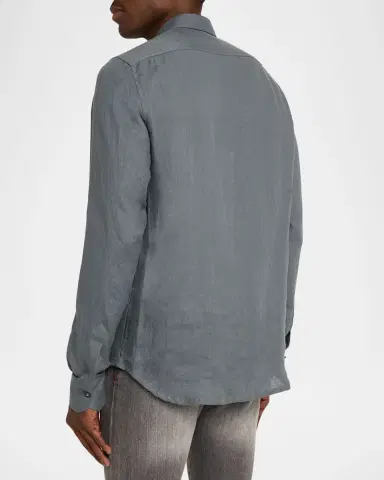 Kiton Men 's Linen Flap-Pocket Casual Button-Down Shirt | Thumbnail 2 Kiton Men 's Linen Flap-Pocket Casual Button-Down Shirt | Thumbnail 2