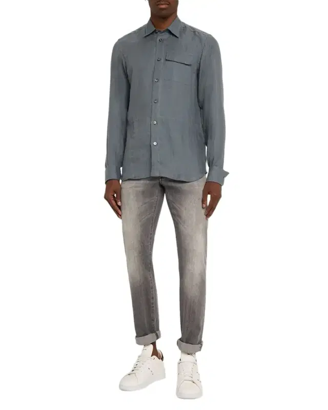 Men 's Linen Flap-Pocket Casual Button-Down Shirt
