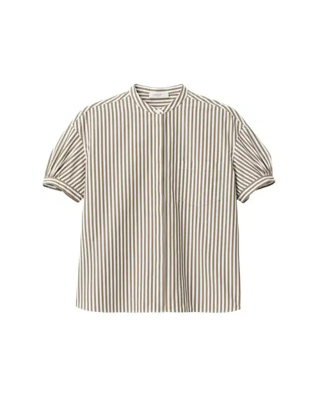 Lafayette 148 New York Stripe Poplin Puff-Sleeve Shirt