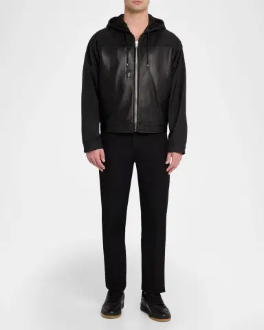 EZR Men 's Nylon and eather Full-Zip Hoodie | Thumbnail 2