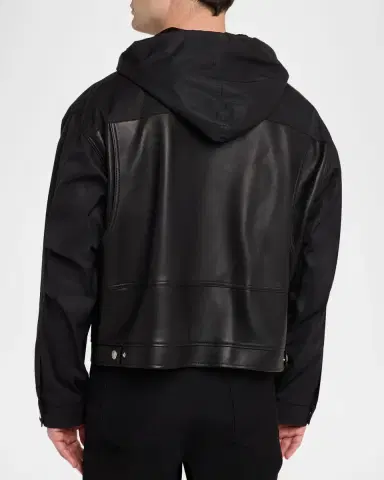 EZR Men 's Nylon and eather Full-Zip Hoodie | Thumbnail 3