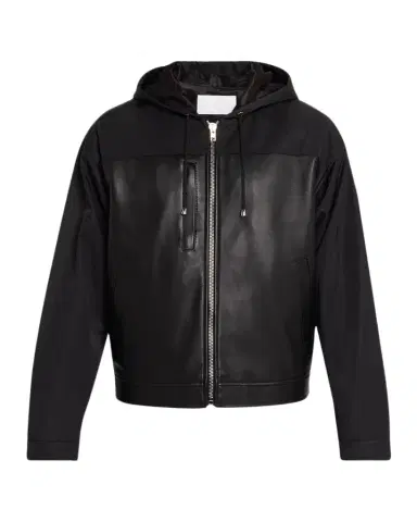 EZR Men 's Nylon and eather Full-Zip Hoodie | Thumbnail 1