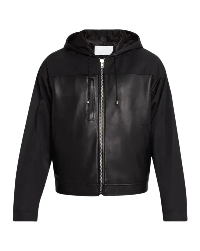 Men 's Nylon and eather Full-Zip Hoodie