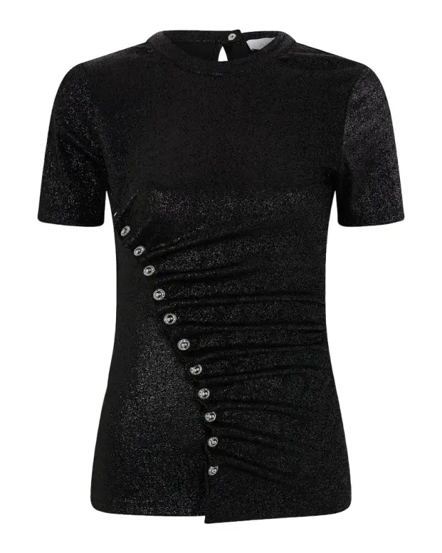 Metallic Ruched Short-Sleeve Top