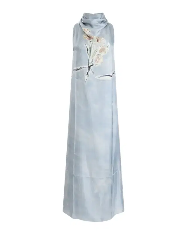 Noori Draped Floral Silk Dress