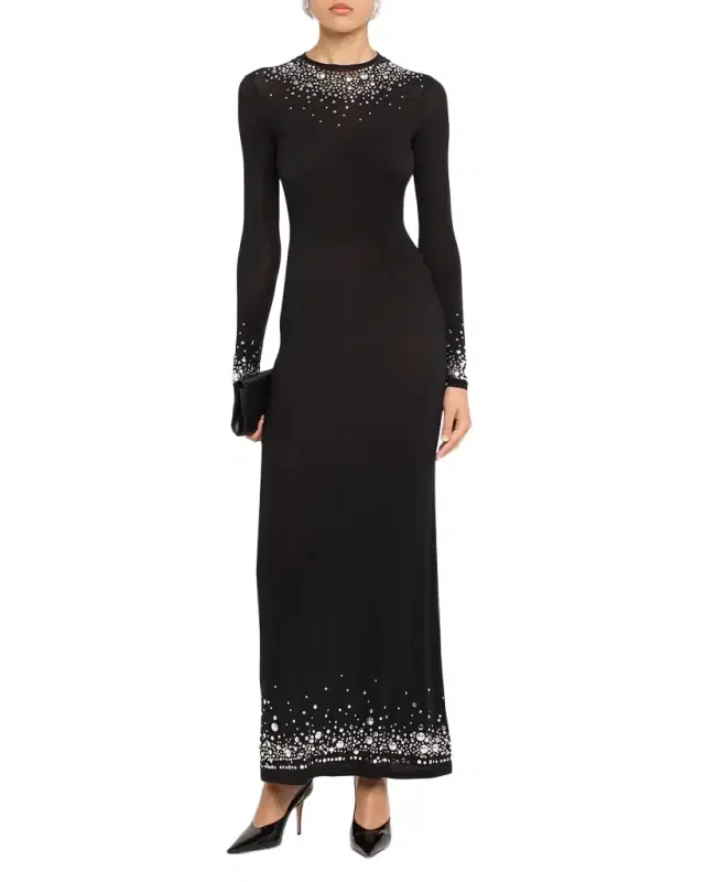 Degrade Hotfix Jersey Long-Sleeve Maxi Dress