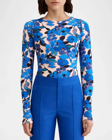 Smythe Floral Scrunch-Sleeve Crewneck Top | Thumbnail 3