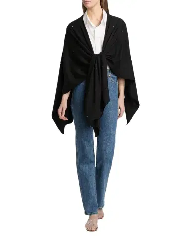 Carolyn Rowan Cotton Cashmere Crystal-Embellished Ruana | Thumbnail 1 Carolyn Rowan Cotton Cashmere Crystal-Embellished Ruana | Thumbnail 1