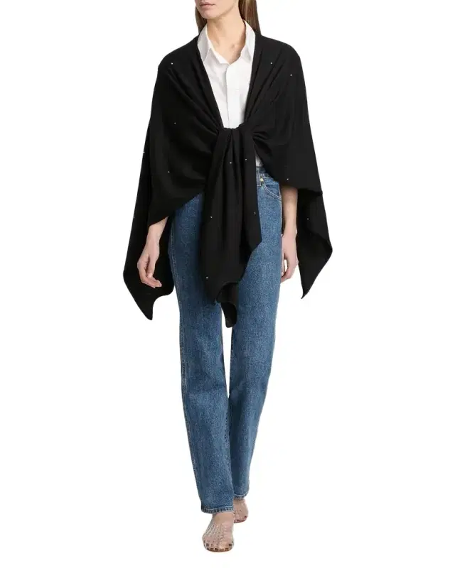 Carolyn Rowan Cotton Cashmere Crystal-Embellished Ruana