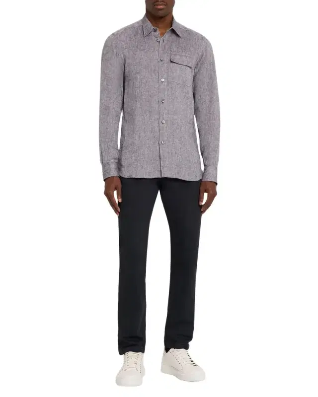 Men 's Linen Flap-Pocket Casual Button-Down Shirt