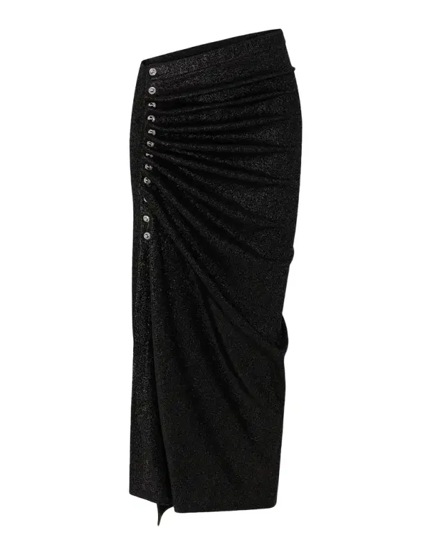 Metallic Jersey Ruched Midi Skirt