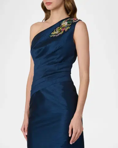 Shoshanna Como Sleeveless Beaded One-Shoulder Midi Dress | Thumbnail 4