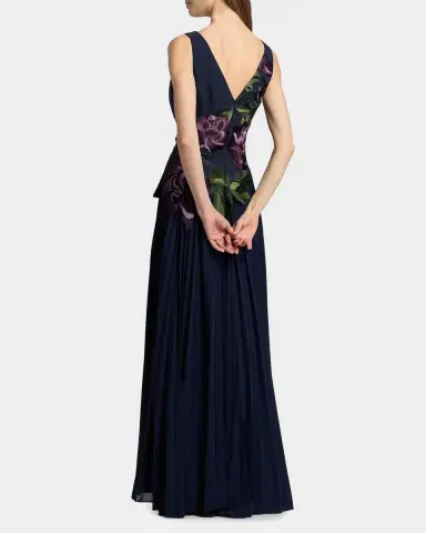 Kay Unger New York Jayla Floral-Embroidered Crepe & Chiffon Gown | Thumbnail 2