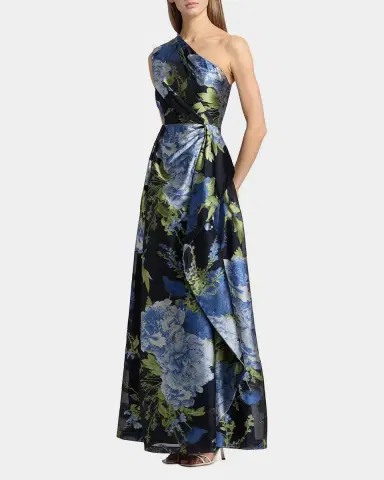 Kay Unger New York Daisy One-Shoulder Organza Jacquard Gown | Thumbnail 2 Kay Unger New York Daisy One-Shoulder Organza Jacquard Gown | Thumbnail 2