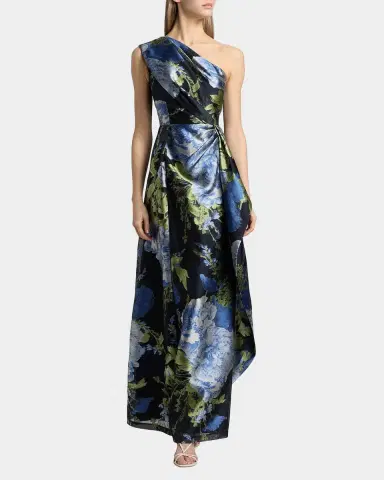 Kay Unger New York Daisy One-Shoulder Organza Jacquard Gown | Thumbnail 4 Kay Unger New York Daisy One-Shoulder Organza Jacquard Gown | Thumbnail 4