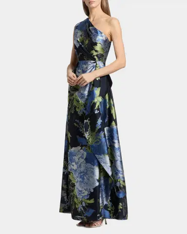 Kay Unger New York Daisy One-Shoulder Organza Jacquard Gown | Thumbnail 7 Kay Unger New York Daisy One-Shoulder Organza Jacquard Gown | Thumbnail 7
