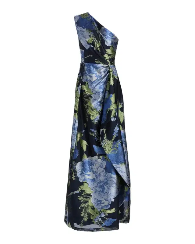 Kay Unger New York Daisy One-Shoulder Organza Jacquard Gown