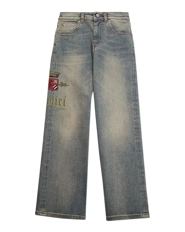 Amiri Kid 's Chateau Crest Embroidered Denim Jeans, Size 4-12