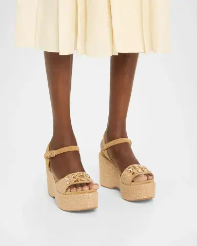 Pedro Garcia Wendy Embellished Jute Burlap Platform Sandals | Thumbnail 2