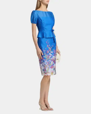 Kay Unger New York Annabelle Floral-Print Organza Peplum Midi Dress | Thumbnail 3 Kay Unger New York Annabelle Floral-Print Organza Peplum Midi Dress | Thumbnail 3
