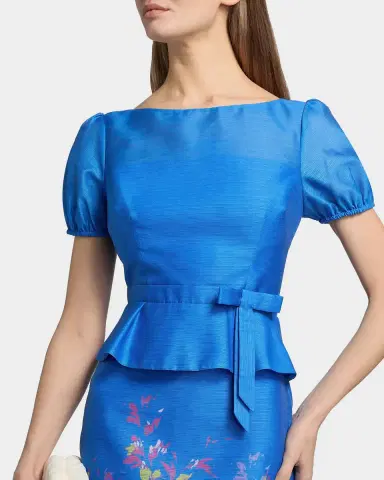 Kay Unger New York Annabelle Floral-Print Organza Peplum Midi Dress | Thumbnail 4 Kay Unger New York Annabelle Floral-Print Organza Peplum Midi Dress | Thumbnail 4