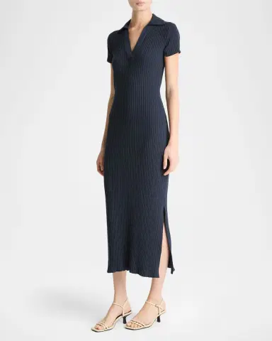 Vince Ribbed Short-Sleeve Polo Dress | Thumbnail 4 Vince Ribbed Short-Sleeve Polo Dress | Thumbnail 4