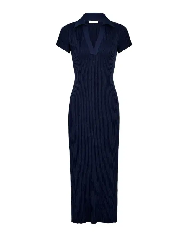 Ribbed Short-Sleeve Polo Dress