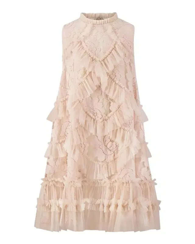 Girl 's Sleeveless Ruffle Lace Dress, Size 4-12
