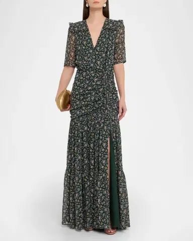 Veronica Beard Mick Floral Short-Sleeve Silk Maxi Dress | Thumbnail 2 Veronica Beard Mick Floral Short-Sleeve Silk Maxi Dress | Thumbnail 2