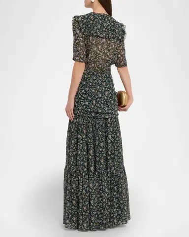 Veronica Beard Mick Floral Short-Sleeve Silk Maxi Dress | Thumbnail 3 Veronica Beard Mick Floral Short-Sleeve Silk Maxi Dress | Thumbnail 3