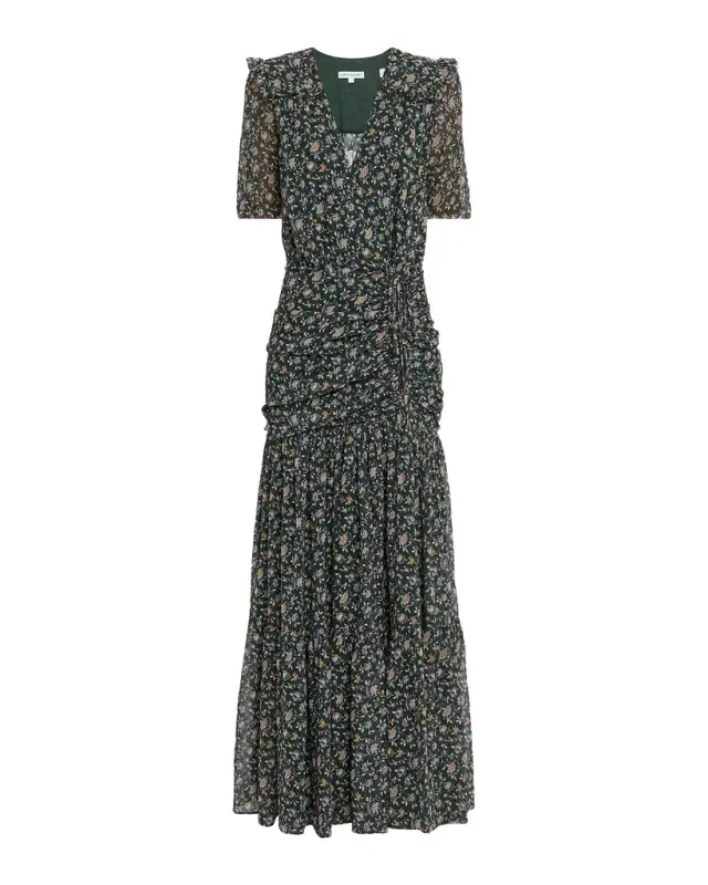 Mick Floral Short-Sleeve Silk Maxi Dress