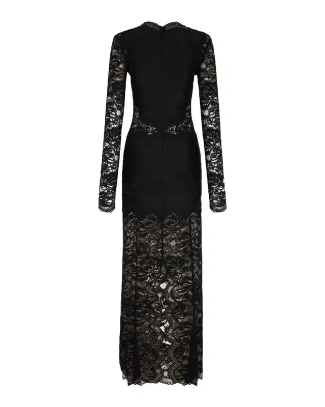 Rabanne Long-Sleeve Stretch Lace Jersey Maxi Dress