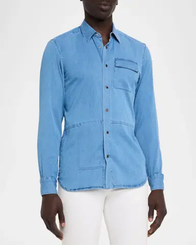 Kiton Men 's Denim Snap-Button Shirt | Thumbnail 3