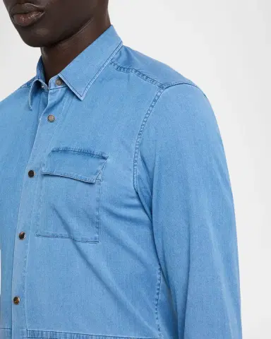 Kiton Men 's Denim Snap-Button Shirt | Thumbnail 4