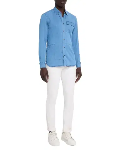 Kiton Men 's Denim Snap-Button Shirt | Thumbnail 1