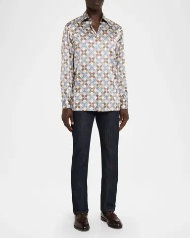 Stefano Ricci Men's Silk Geometric Cross Sport Shirt | Thumbnail 2 Stefano Ricci Men's Silk Geometric Cross Sport Shirt | Thumbnail 2